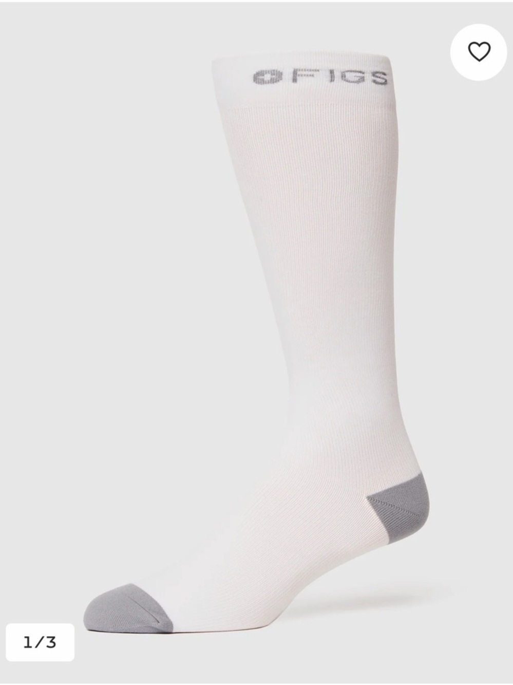 1 Pair FIGS Compression Socks White Gray Plain Size Large